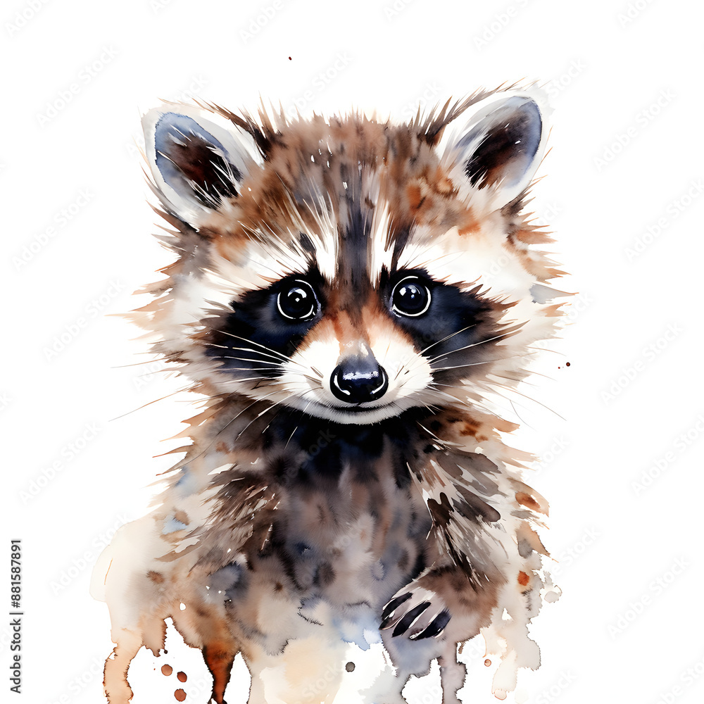 Fototapeta premium illustration watercolor baby raccoon white background 
