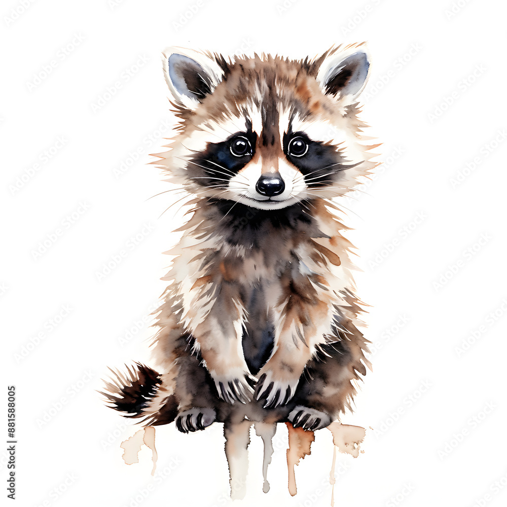 Obraz premium illustration watercolor baby raccoon white background 