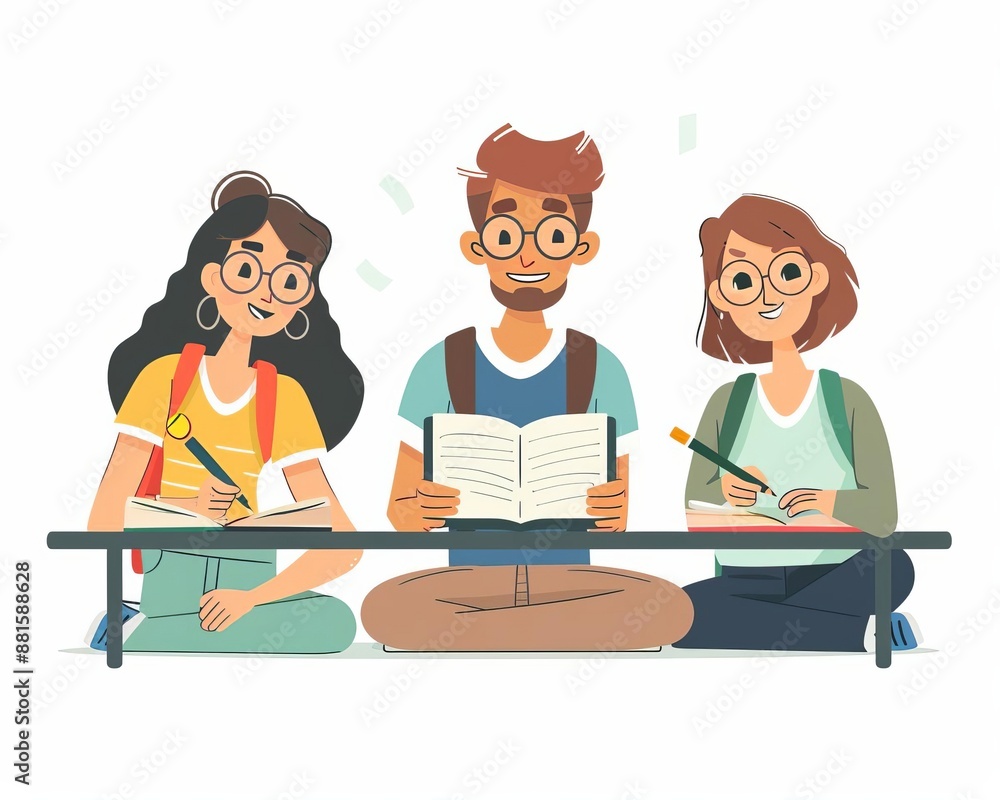 Teachers instruction, students documenting in journals, flat design illustration Teachers instruction, students documenting in journals, flat design illustration