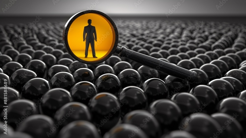 Yellow human icon in magnifier glass for customer focus concept. Yellow human icon in magnifier glass for customer focus concept.