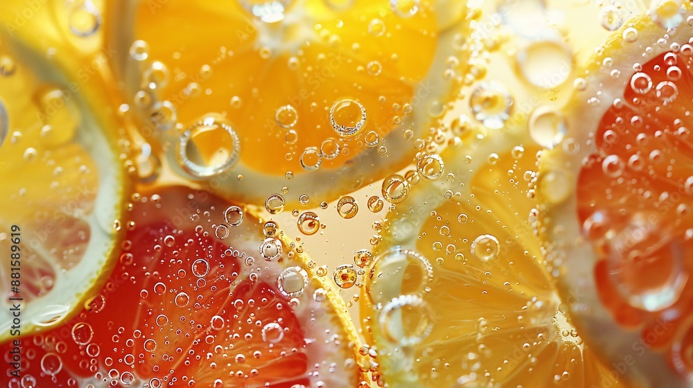 a visually striking of oil droplets on water, interspersed with citrus fruit slices, creating a vivid and abstract backdrop. a visually striking of oil droplets on water, interspersed with citrus fruit slices, creating a vivid and abstract backdrop.