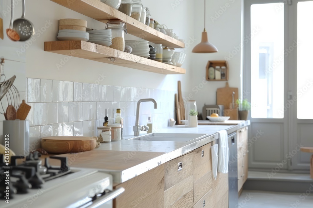 Elegant and simple kitchen banner with an emphasis on the working part - gas oven, sink, dishes.
Elegant and simple kitchen banner with an emphasis on the working part - gas oven, sink, dishes.