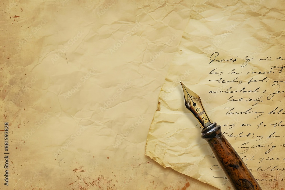 © Bargais - Illustration with a writing pen and a written letter. © Bargais - Illustration with a writing pen and a written letter.