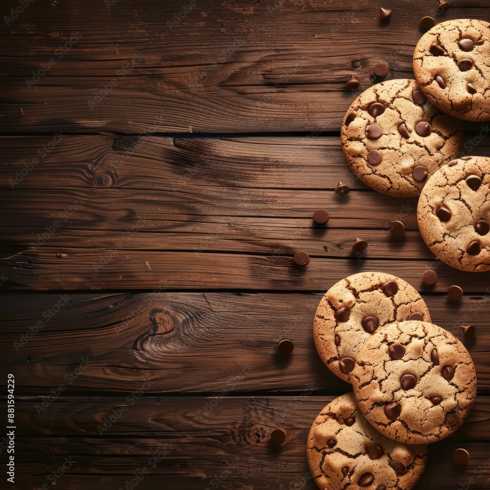National cookie day poster with cookies and coffee beans on a wooden background. Brown and white chocolate chip cookies on a wood table. Greeting card template for advertising or promotion National cookie day poster with cookies and coffee beans on a wooden background. Brown and white chocolate chip cookies on a wood table. Greeting card template for advertising or promotion