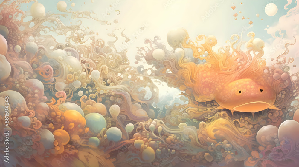 Whimsical Fish in a Dreamy Abstract Illustration Whimsical Fish in a Dreamy Abstract Illustration