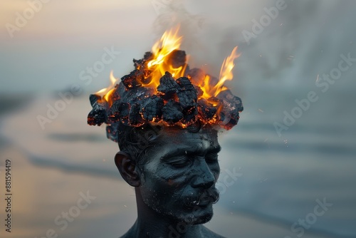 Coals of fire on man's head. Bible story. photo