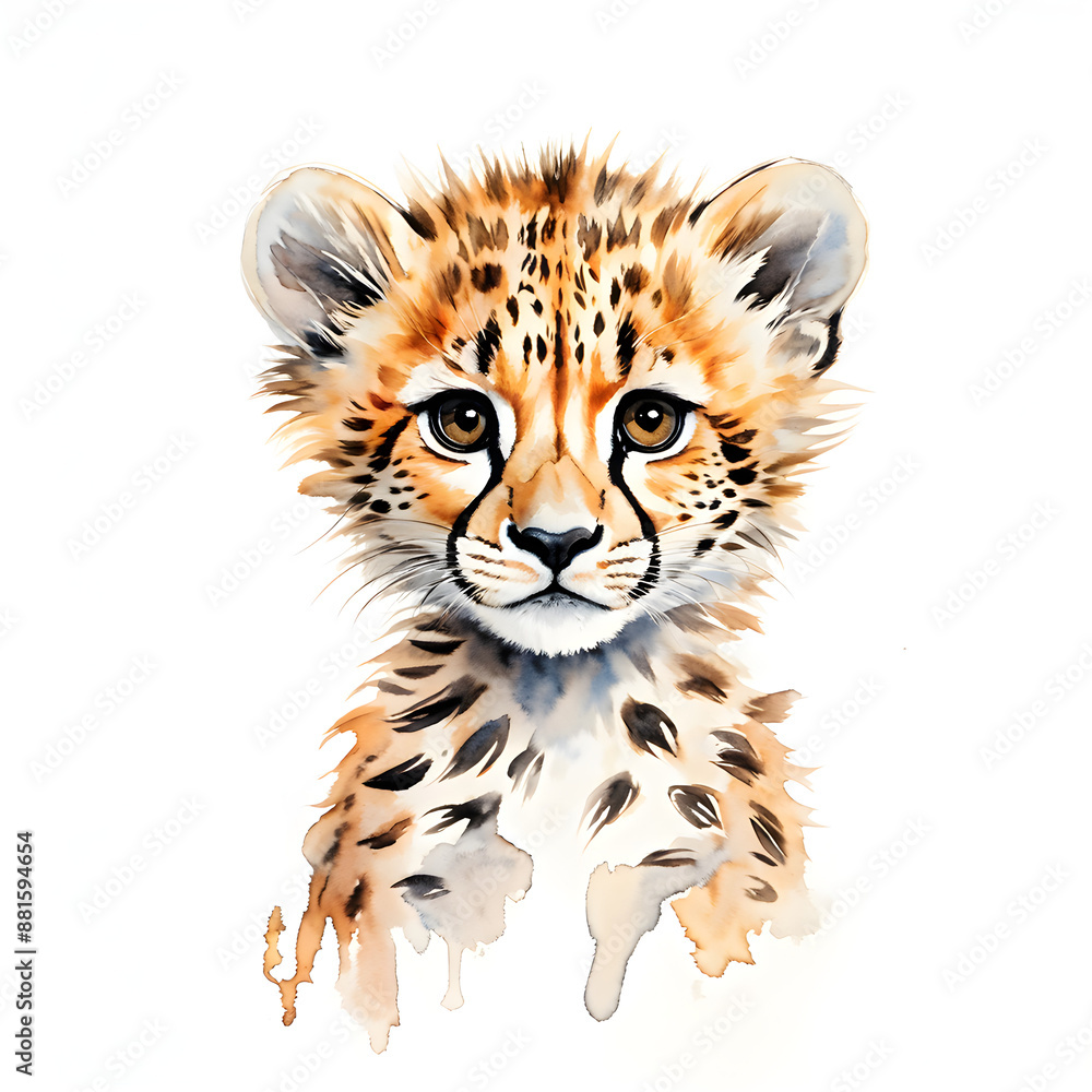 Obraz premium illustration watercolor baby cheetah white background 