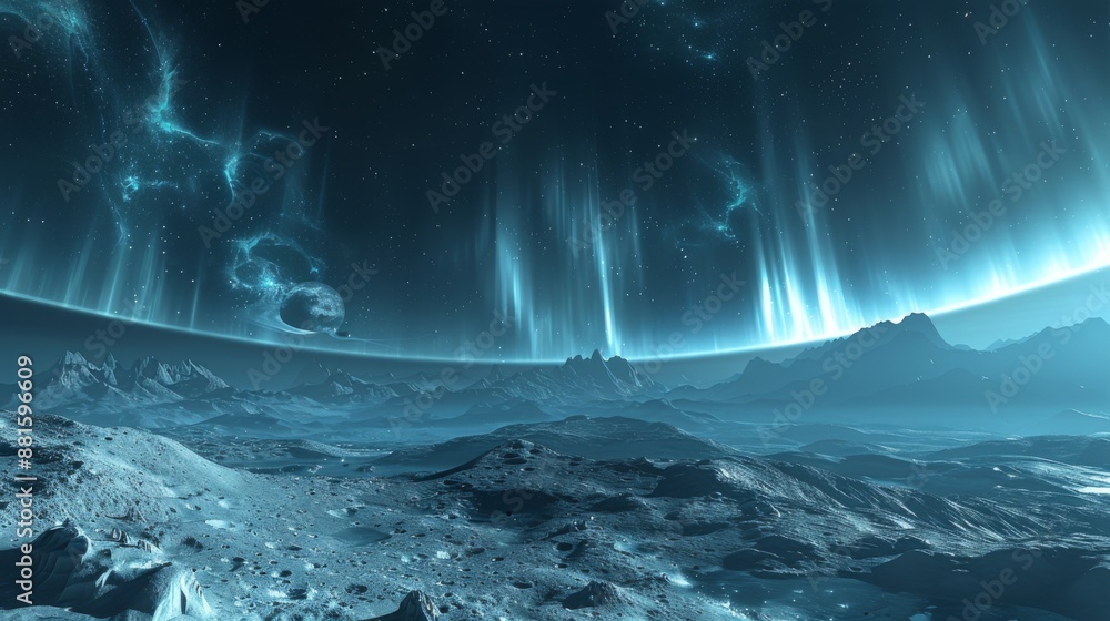 Fototapeta premium A Fantasy Planet with a Glowing Aurora Borealis