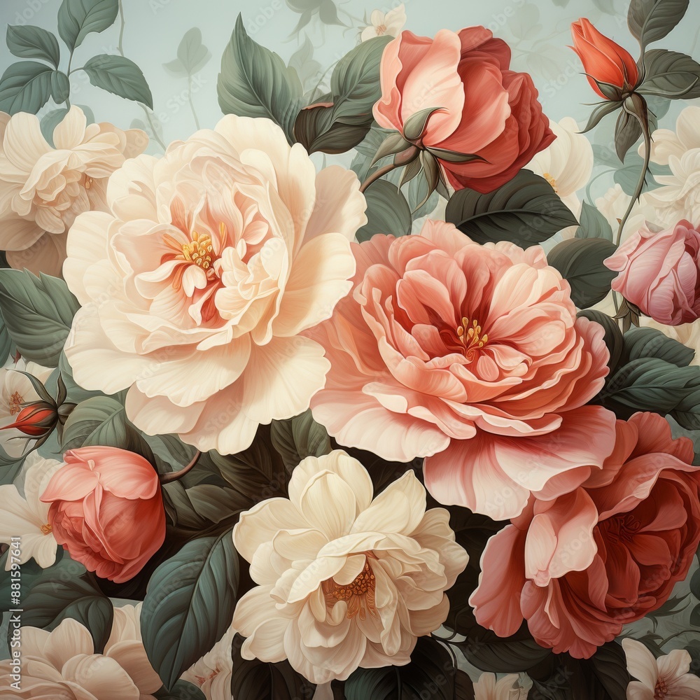 Blooming Roses in a Delicate Pastel Palette Blooming Roses in a Delicate Pastel Palette