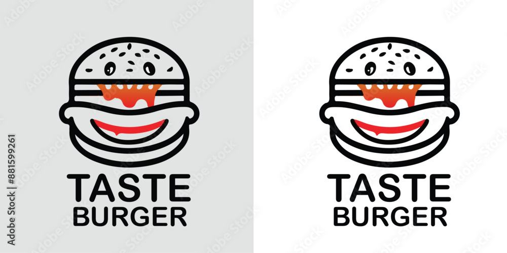 Naklejka premium Burger Logo, Fast food logo, Logo illustration, emblem, label, Burger vintage logo design