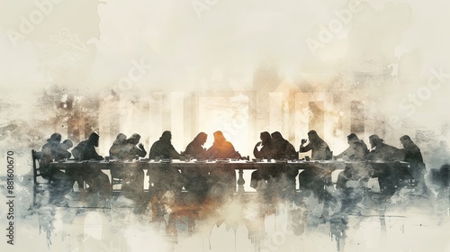 Fototapeta Naklejka Na Ścianę i Meble -  Watercolor painting of The Last Supper.