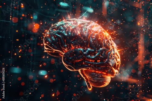 Wallpaper Mural Digital illustration of a brain connected to a microcircuit and processor chip, symbolizing cyborg technology in the human body. Torontodigital.ca