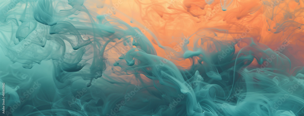 Obraz premium Abstract Colorful Ink in Water with Blue and Orange Swirls