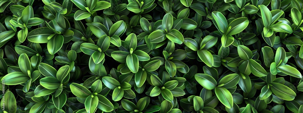 Fototapeta premium Green leaf pattern background top view. A seamless pattern of vibrant green boxwood leaves
