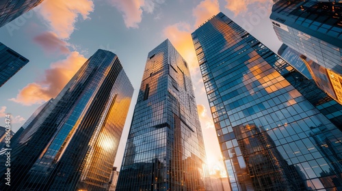 Paris, France - September 2, 2019: Skyscrapers in the financial district of La Défense, Paris, France, showcasing modern architecture and bustling business activities.