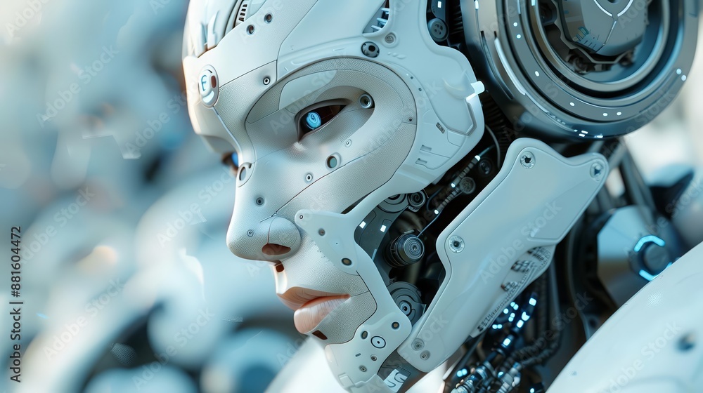 AIgenerated robotic figure with intricate details, scifi, metallic hues, 3D rendering, sharp focus