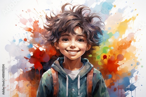Smiling Boy in a Colorful Watercolor World © racesy