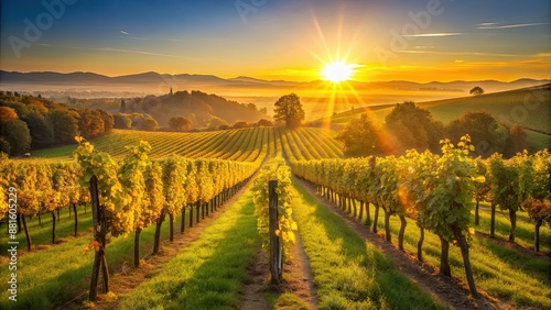 Wallpaper Mural Vibrant vineyard bathed in the golden light of sunrise , vineyard, sunrise, golden light, agriculture, grapes, winery, landscape Torontodigital.ca