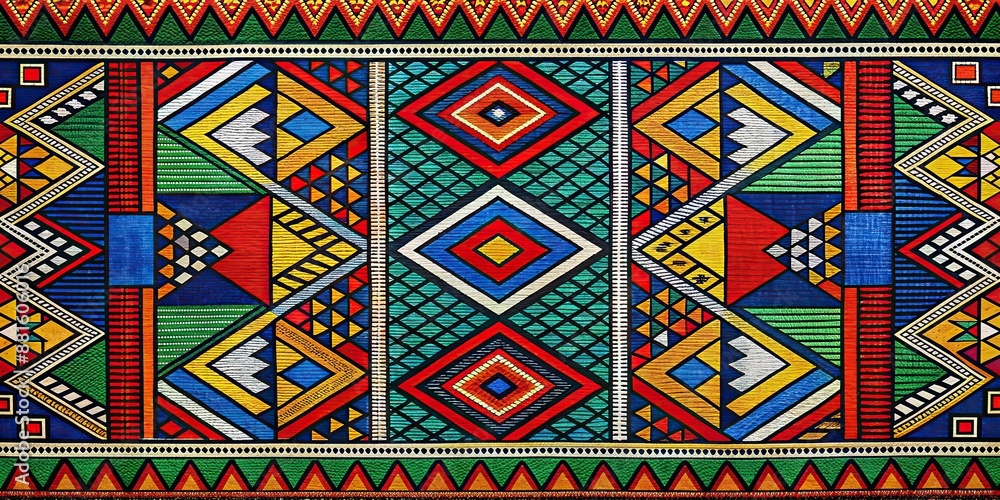 Traditional Ndebele Art Patterns In Vibrant South African Textile Traditional Ndebele Art Patterns In Vibrant South African Textile
