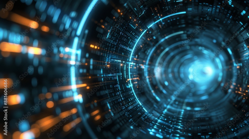 Abstract Futuristic Technology Tunnel with Blue and Orange Lights Abstract Futuristic Technology Tunnel with Blue and Orange Lights