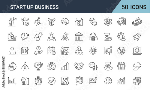 Startup icon set. Business icon set. Global Business, leadership, team, meeting, partner, startup, trade, company, management, profit and strategy icons.