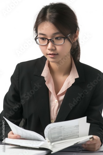 Financial Auditor - A Chinese pretty young women super model examining financial records and ensuring compliance with regulations with precision and expertise, dressed in professional attire suitable