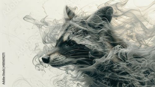 Wallpaper Mural   Close-up of a raccoon's face with smoke and wind blowing through its hair Torontodigital.ca