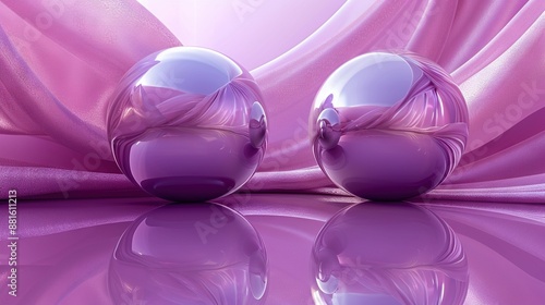   Purple balls on purple cloth, pink curtain reflects © Sonya