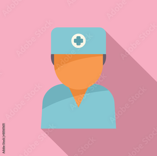Flat style icon of a surgeon doctor wearing scrubs and surgical cap, representing healthcare and medicine