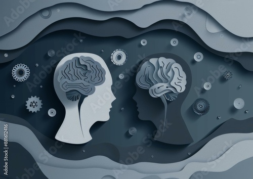 Wallpaper Mural Two human heads with gears and cogs in the background. AI. Torontodigital.ca