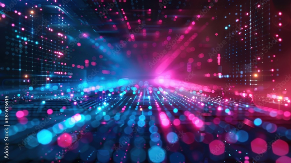 Vivid Neon Lights on Futuristic Digital Grid - Abstract Colorful Background Vivid Neon Lights on Futuristic Digital Grid - Abstract Colorful Background
