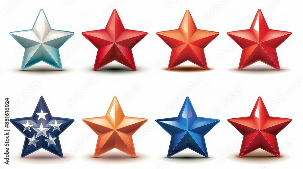 Assortment of patriotic USA flag labels on a white backdrop. Assortment of patriotic USA flag labels on a white backdrop.