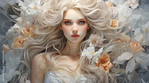 Blond Woman with White Flowers Illustration © Siasart Studio