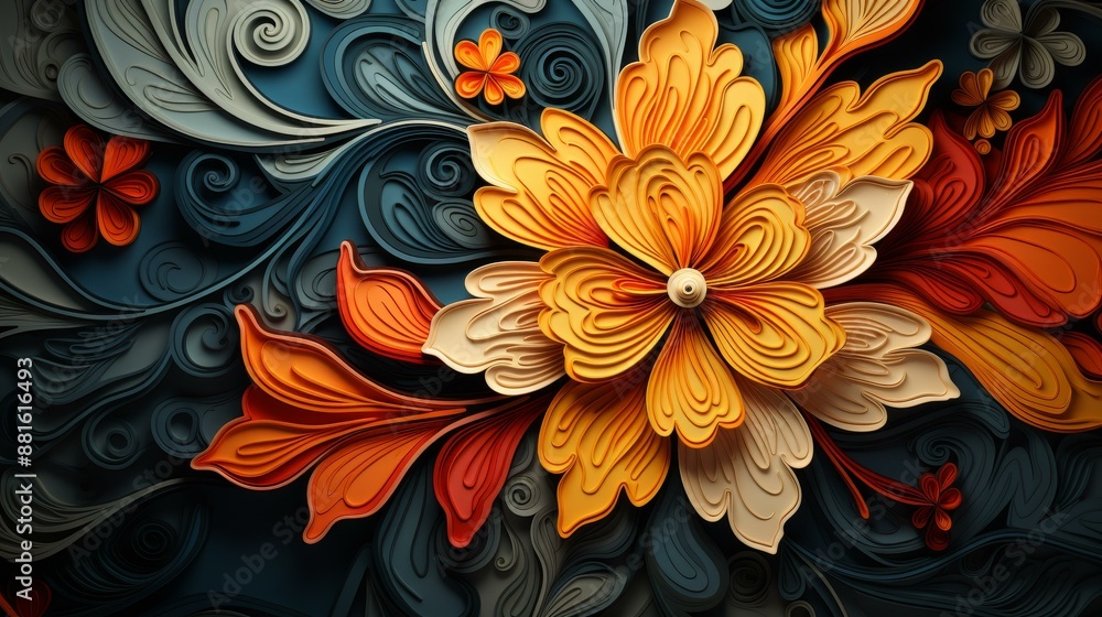 Vibrant and intricate lace pattern illustration with bold motifs and dynamic colors, perfect for high definition designs. Vibrant and intricate lace pattern illustration with bold motifs and dynamic colors, perfect for high definition designs.