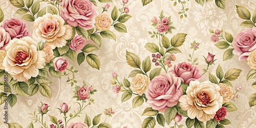 Elegant floral wallpaper with a rose pattern, rose, floral, wallpaper, vintage, elegant, design, background