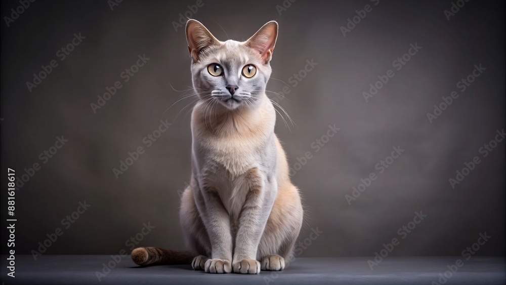 Wide shot of a Thai Lilac cat sitting, studio portrait. Wide shot of a Thai Lilac cat sitting, studio portrait.
