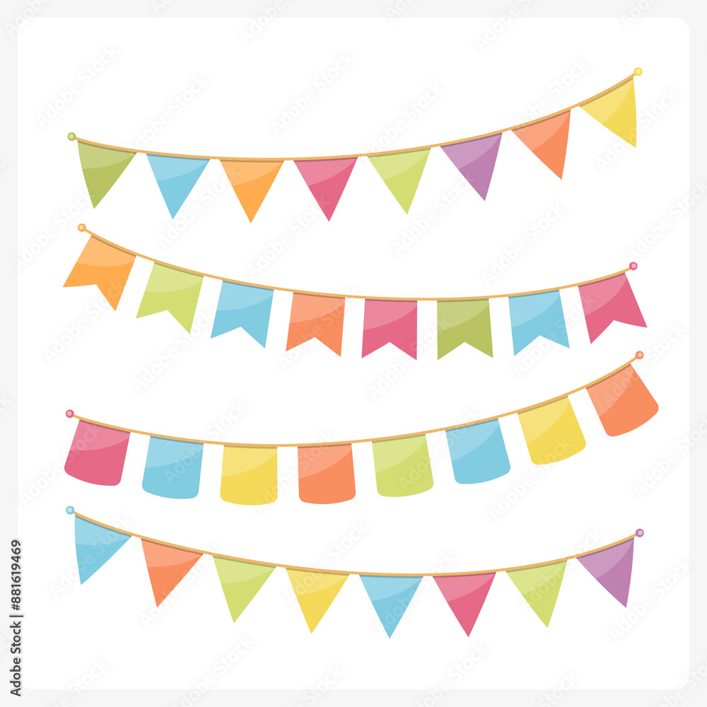 Obraz premium Colorful bunting for decoration of invitations, greeting cards etc, bunting flags