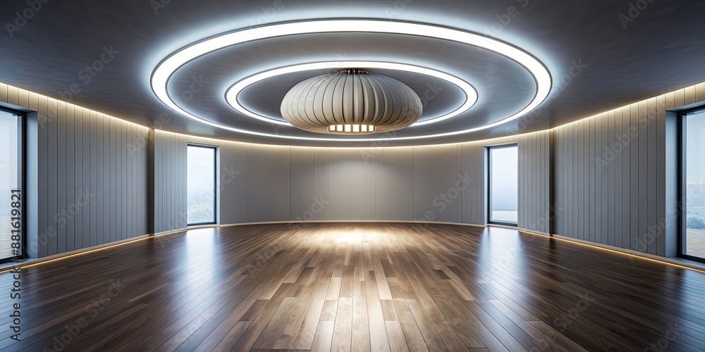 Empty room with circular light fixture in VR environment , VR, panorama, 360 degree view, interior design, lighting Empty room with circular light fixture in VR environment , VR, panorama, 360 degree view, interior design, lighting