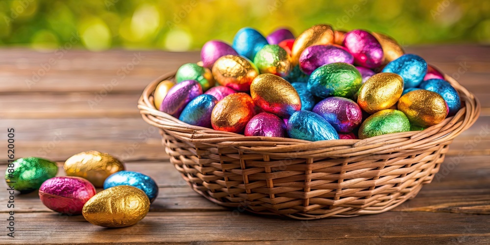 Delicious Easter chocolate eggs in a colorful basket , Easter, chocolate, eggs, basket, holiday, sweets, treats, spring Delicious Easter chocolate eggs in a colorful basket , Easter, chocolate, eggs, basket, holiday, sweets, treats, spring