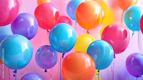 Set of colorful realistic balloons floating on blurred colorful backgrounds. balloons for birthdays, parties, wedding or promotion banners or posters. Vivid