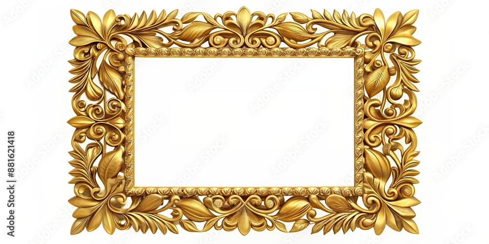 Gold square frame adorned with intricate leaf design , elegant, luxury, ornate, floral, decoration, metallic, shiny Gold square frame adorned with intricate leaf design , elegant, luxury, ornate, floral, decoration, metallic, shiny