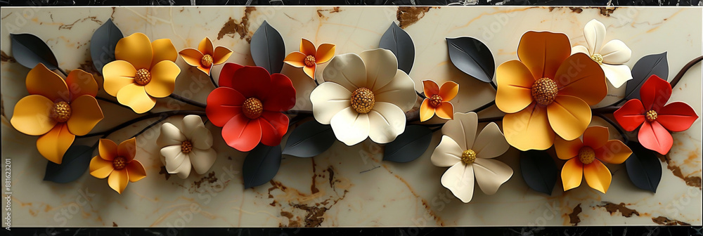 Obraz premium パネルの壁アート、壁の装飾、花のデザインの大理石の背景