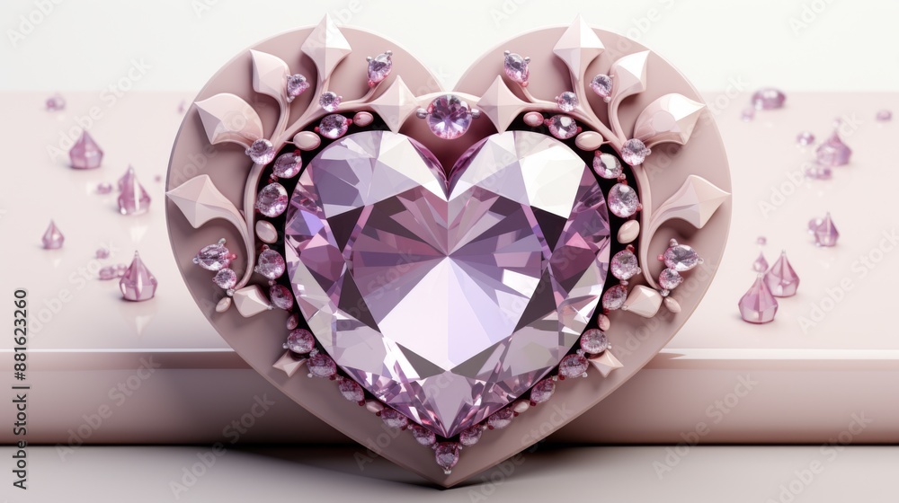 Fototapeta premium Pink Diamond Heart with Ornate Surroundings