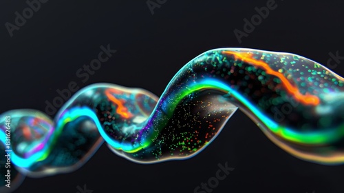 Closeup of organic shape on black background thick spreading smoke with neon bluegreenorange color on edges shape with surface dispersion and oil With hyperrealistic visualization created with SideFX photo