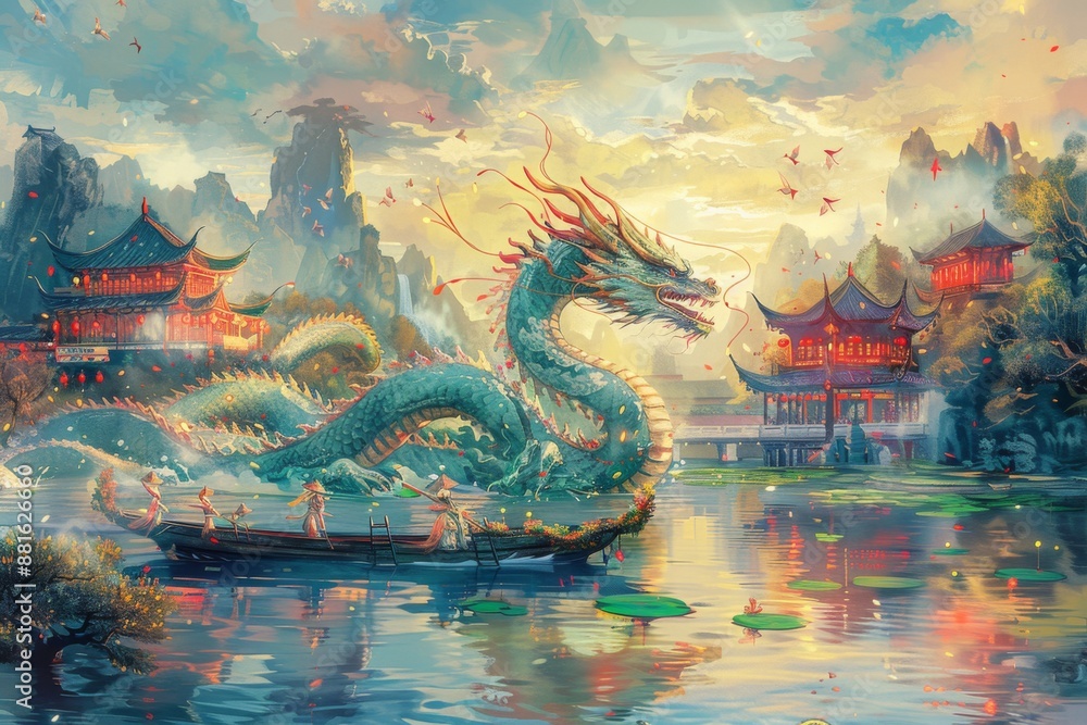 Obraz premium Dragon Guardian of the Pagoda