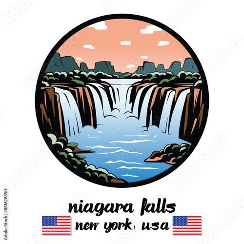 Circle Icon Niagara Falls America. Vector illustration
