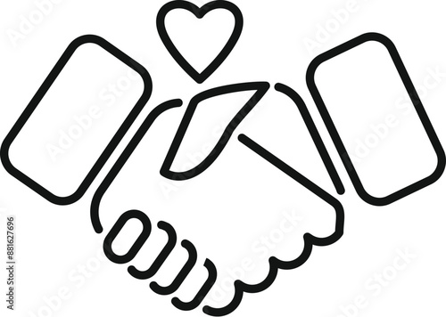 Two business people shaking hands making a deal with a heart signifying a trustworthy partnership