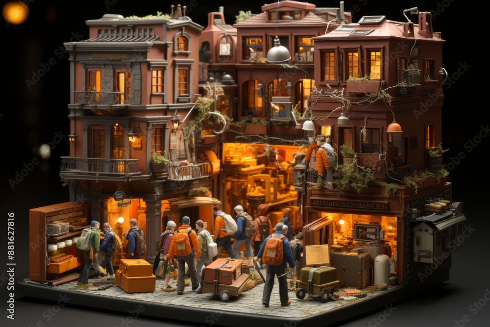 A Miniature Cityscape: Evening in a European Village A Miniature Cityscape: Evening in a European Village