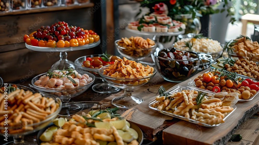 Numerous delicious snacks are available on the table Numerous delicious snacks are available on the table