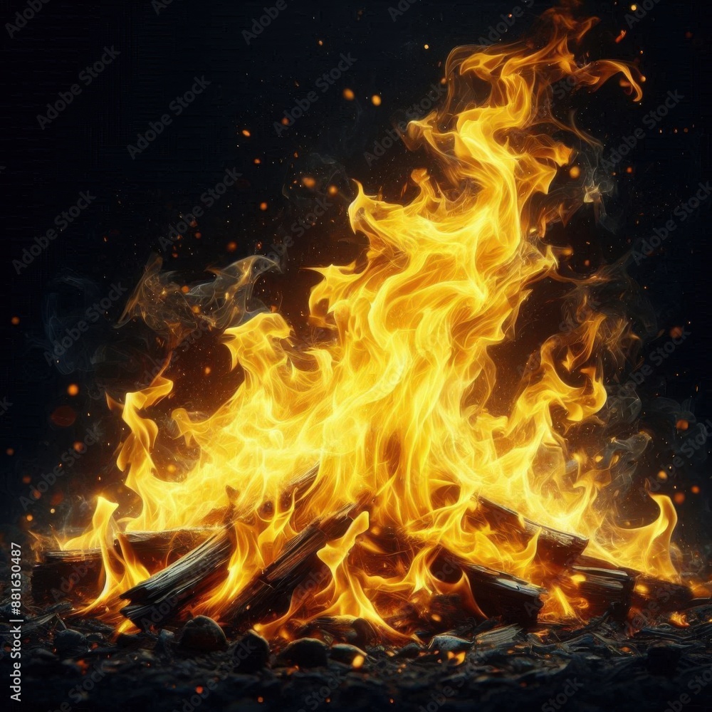 Fototapeta premium glowing yellow fire in the fireplace